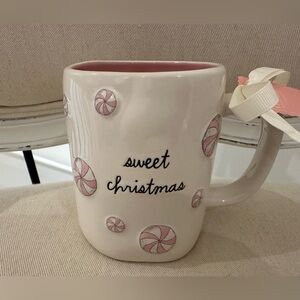 NWT Rae Dunn Sweet Christmas Ceramic Mug with Pink Interior & Candy Kisses